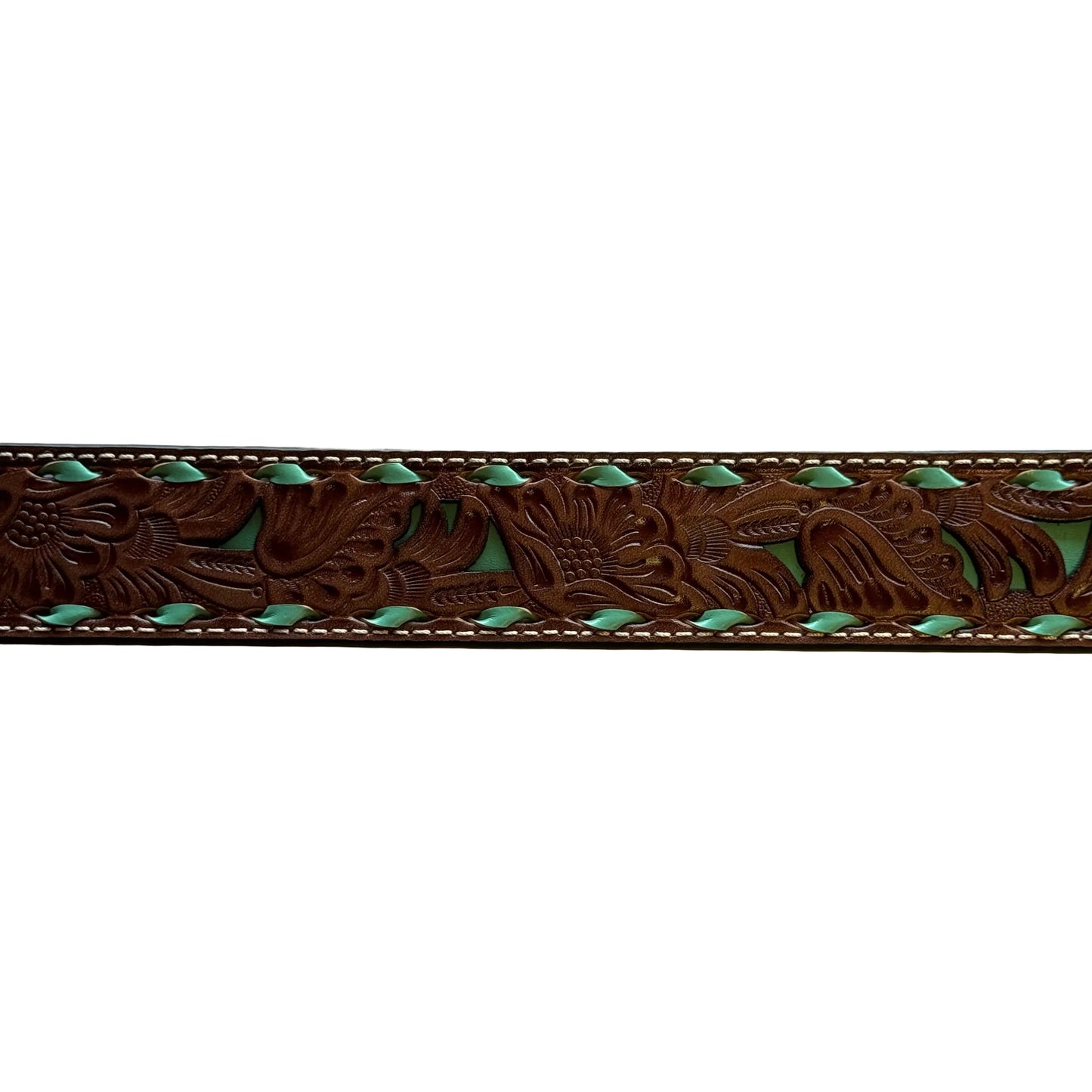 Nocona N3410433-S Ladies Underlay Floral Pierced Lace Edge Belt, Turquoise & Tan