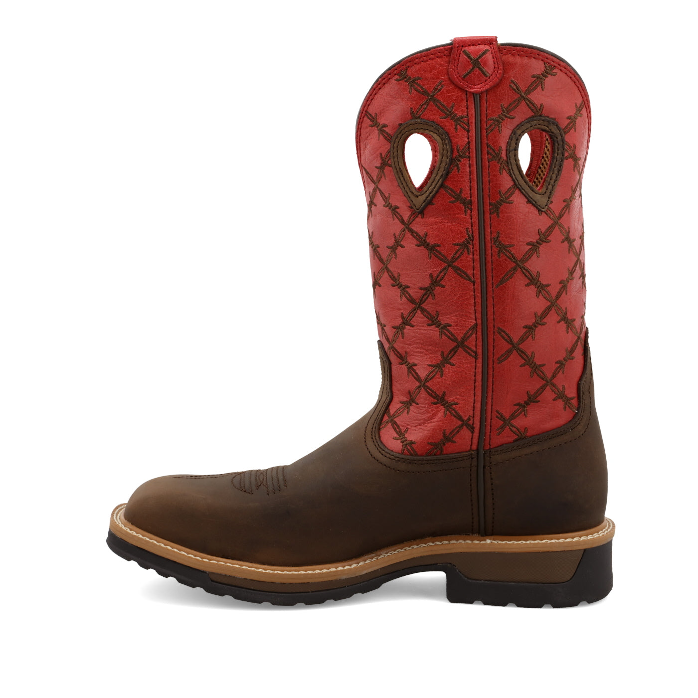 Twisted X MLCA005 12" Western Work Boot Alloy Toe Brown & Flash Red
