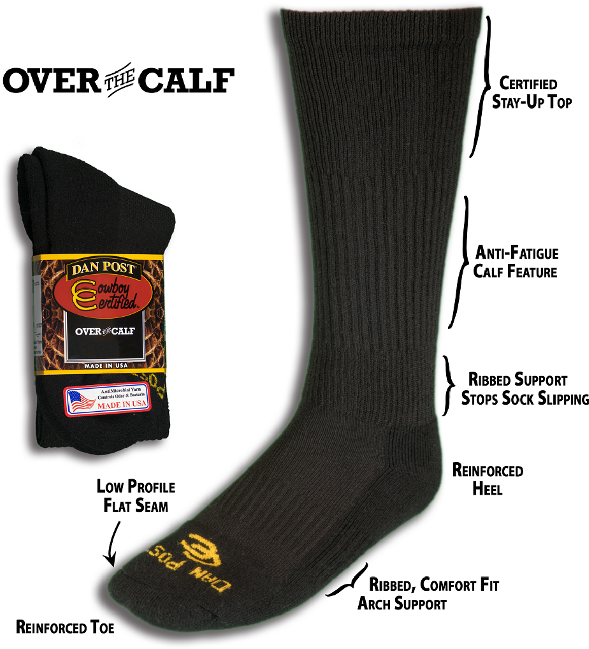 Dan Post DPCBC10 BK Size (10.5 - 13) Black Over the Calf Socks
