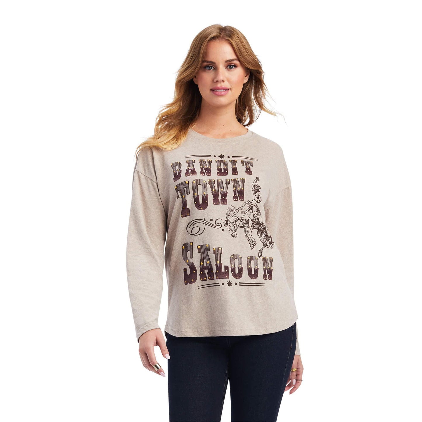ARIAT 10041308 Women's Saloon Graphic Long Sleeve Tee Oatmeal