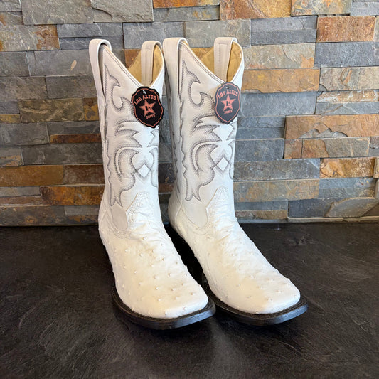 Los Altos 9756662752 White Full Quill Ostrich Wide Square Toe Size 10D