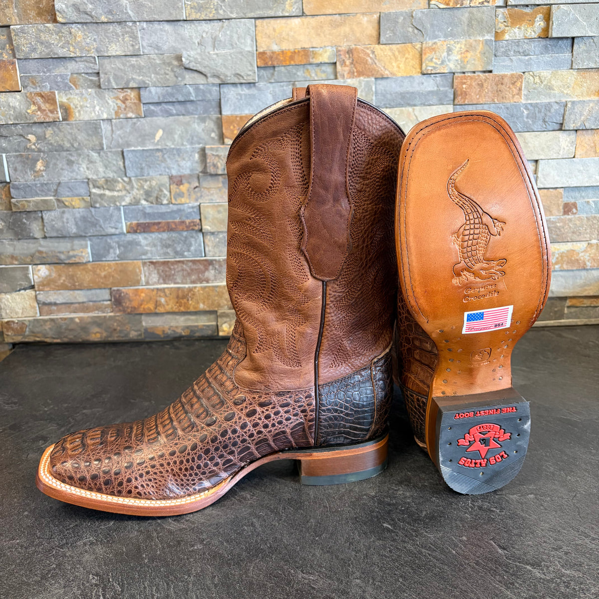 Los Altos 822G0207 Caiman Hornback Grasso Brown Square Toe Size 9.5EE