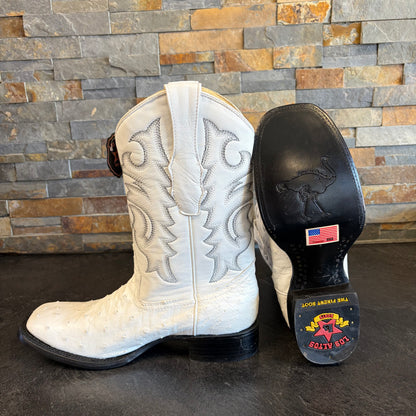 Los Altos 9756962752 White Full Quill Ostrich Wide Square Toe Size 9D