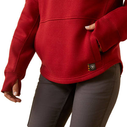 Ariat 10046380 WMS Rebar Workman Oversized Funnel Sweatshirt RED DAHLIA