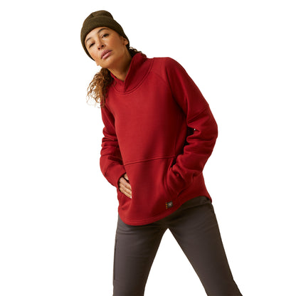 Ariat 10046380 WMS Rebar Workman Oversized Funnel Sweatshirt RED DAHLIA