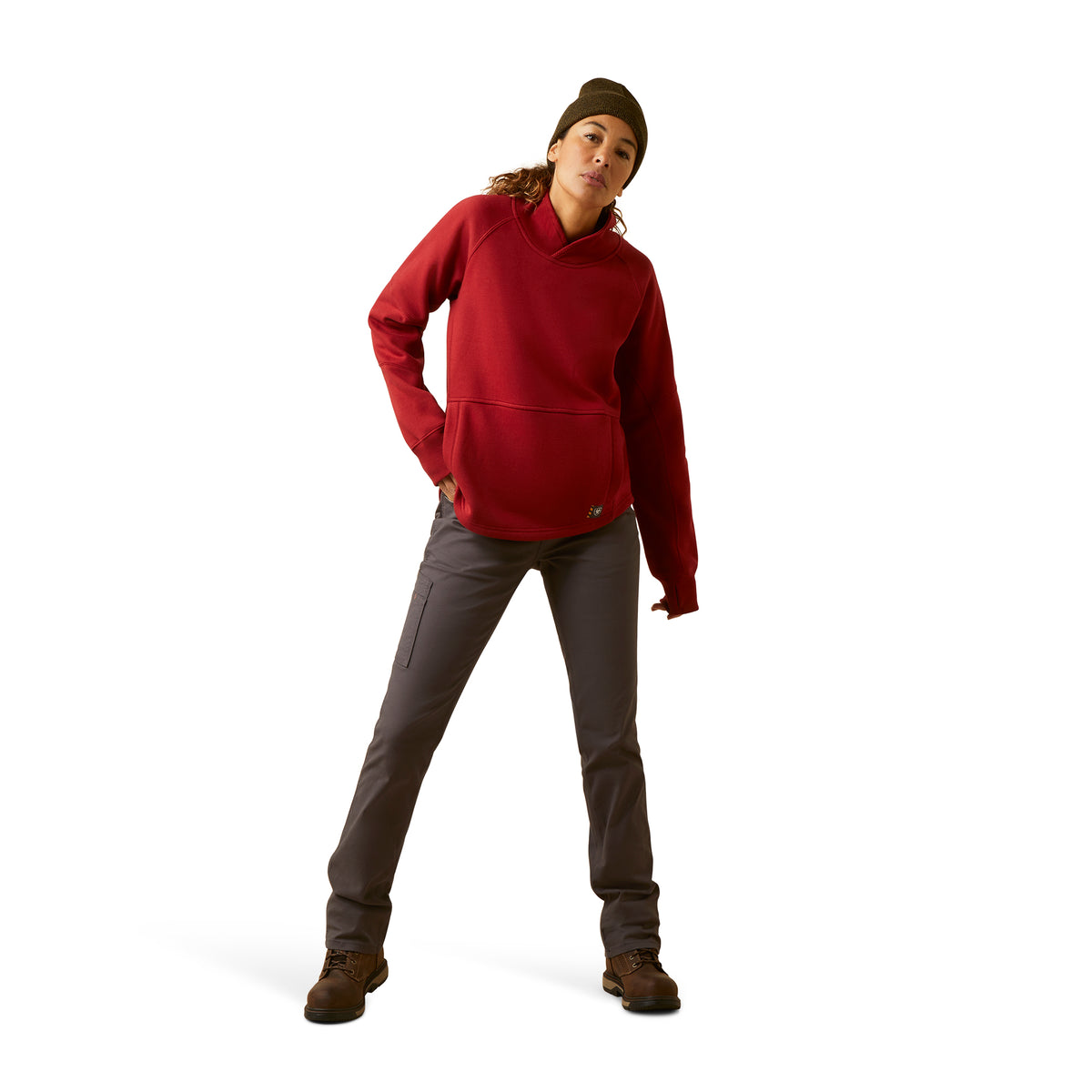 Ariat 10046380 WMS Rebar Workman Oversized Funnel Sweatshirt RED DAHLIA