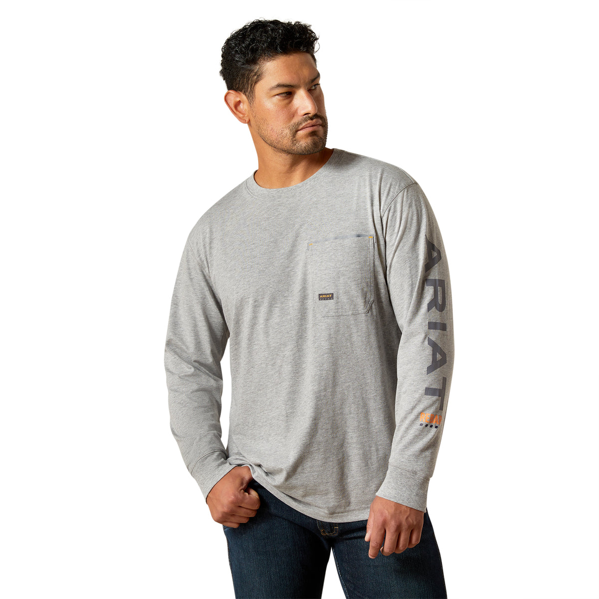 Ariat 10062769 Rebar Workman Logo LS T-Shirt Heather Grey