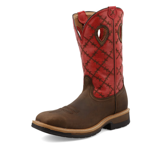 Twisted X MLCA005  12" Western Work Boot Alloy Toe Brown & Flash Red