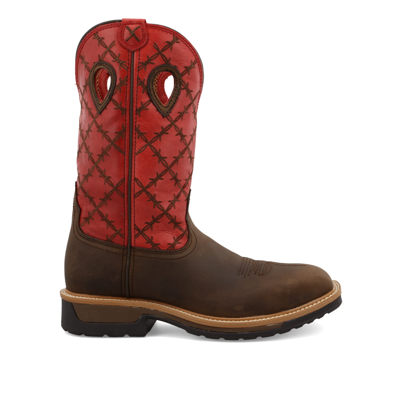 Twisted X MLCA005  12" Western Work Boot Alloy Toe Brown & Flash Red