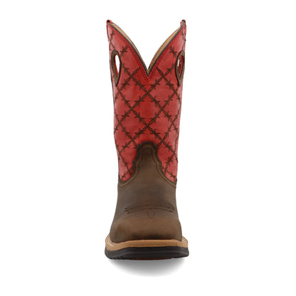 Twisted X MLCA005  12" Western Work Boot Alloy Toe Brown & Flash Red