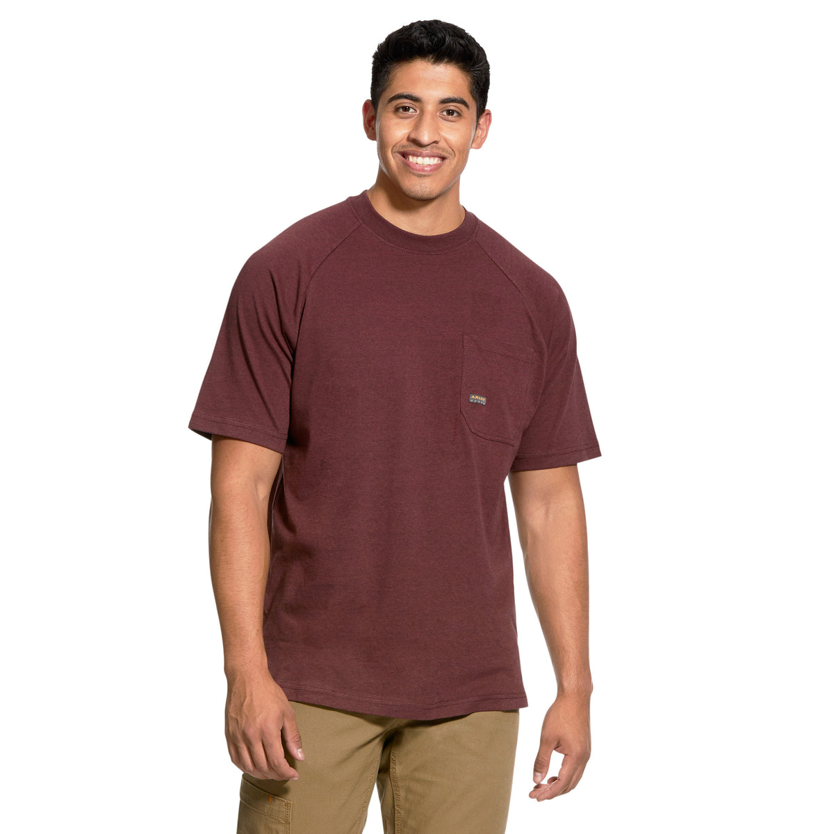 Ariat 10031017 MNS Rebar Cotton Strong T-Shirt BURGUNDY HEATHER