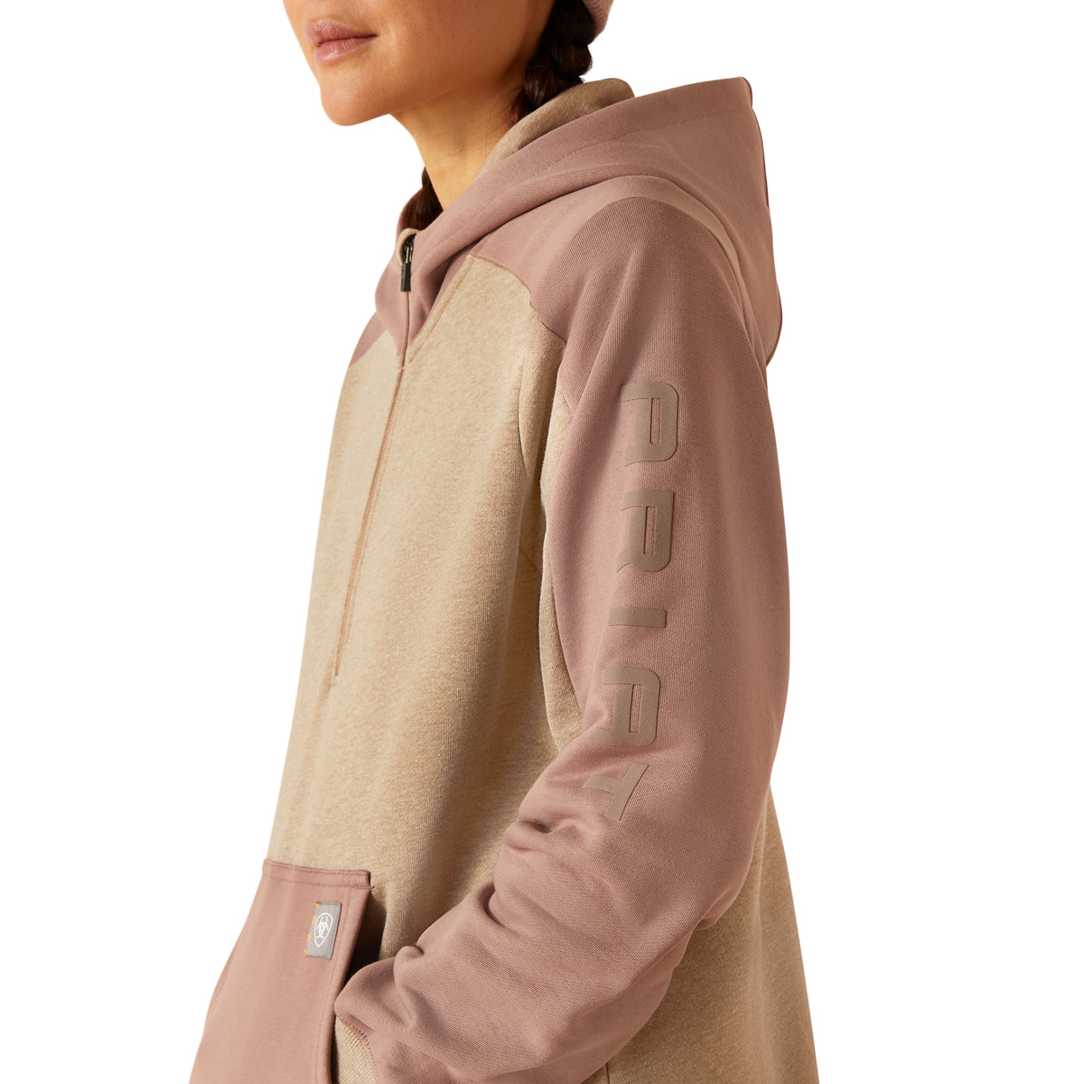Ariat 10048481 WMS Rebar Colorblocked 1/2 Zip Hoodie OATMEAL HEATHER/ANTLER