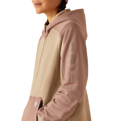 Ariat 10048481 WMS Rebar Colorblocked 1/2 Zip Hoodie OATMEAL HEATHER/ANTLER