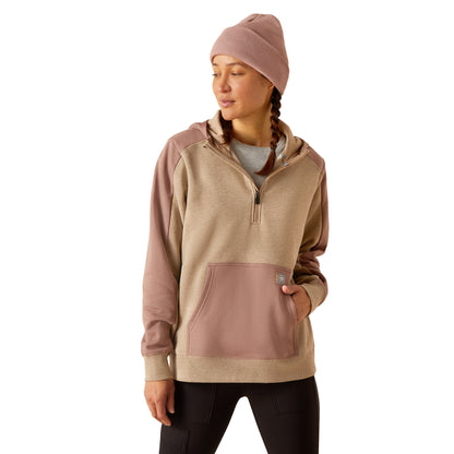 Ariat 10048481 WMS Rebar Colorblocked 1/2 Zip Hoodie OATMEAL HEATHER/ANTLER
