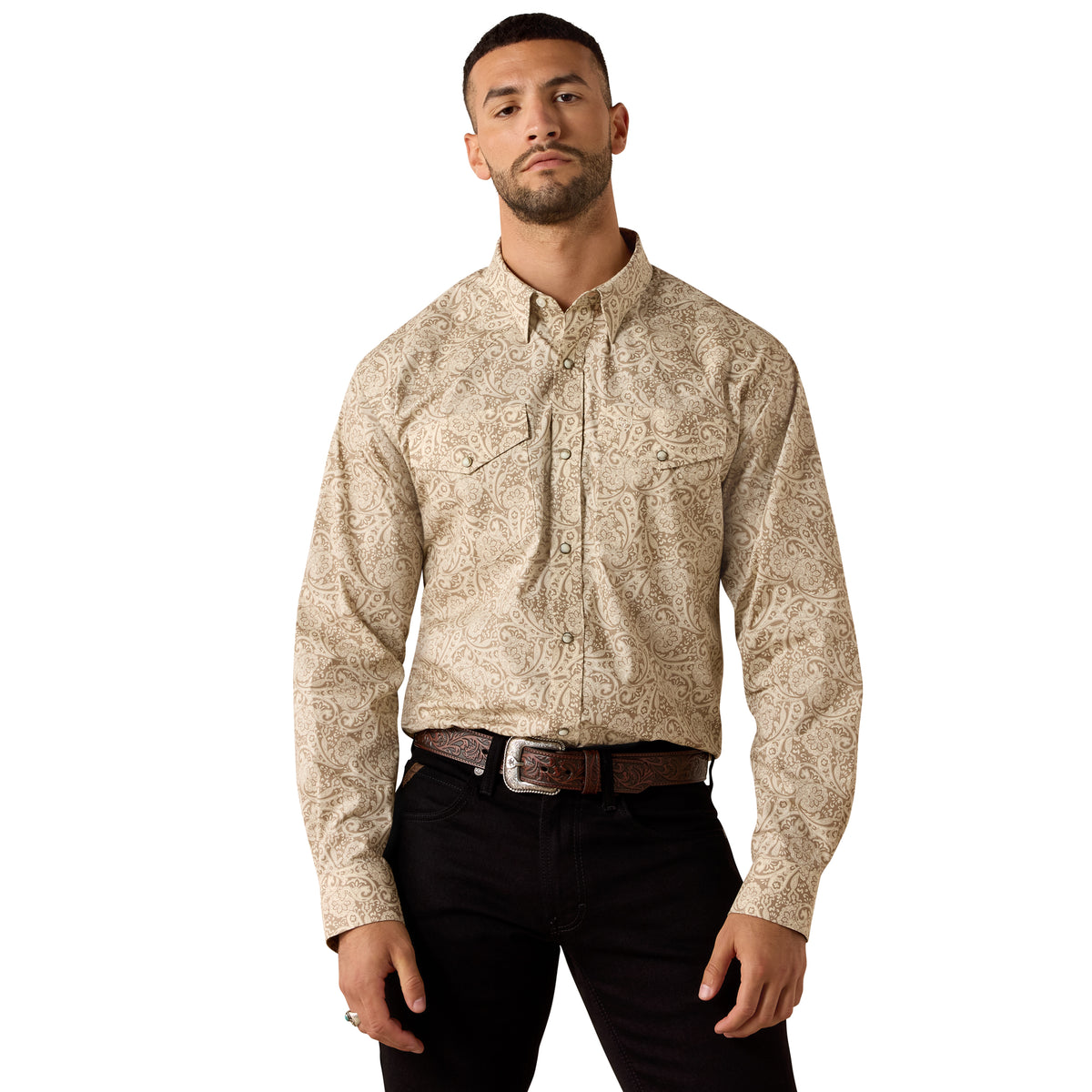 Ariat 10071032 MNS Trevon Classic Fit Snap Shirt ROASTED CASHEW PAISLEY PRINT