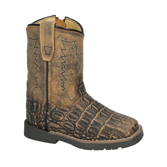 Smoky 3541T Toddler Autry Caiman Print Saddle Black / Distressed Brown