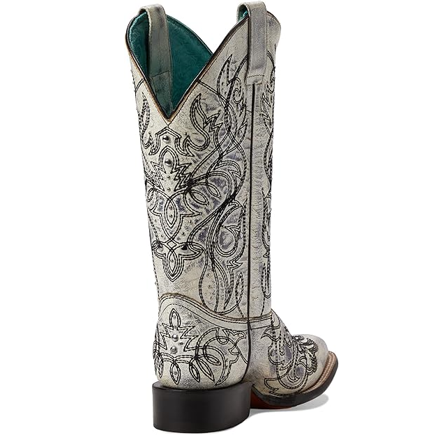 Corral Z5094 Black/White Embroidery & Studs SQ. Toe