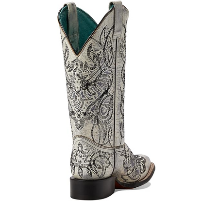 Corral Z5094 Black/White Embroidery & Studs SQ. Toe