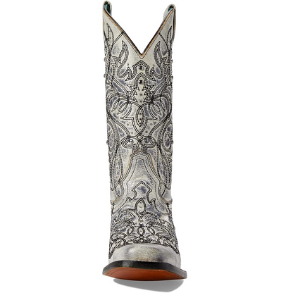 Corral Z5094 Black/White Embroidery & Studs SQ. Toe