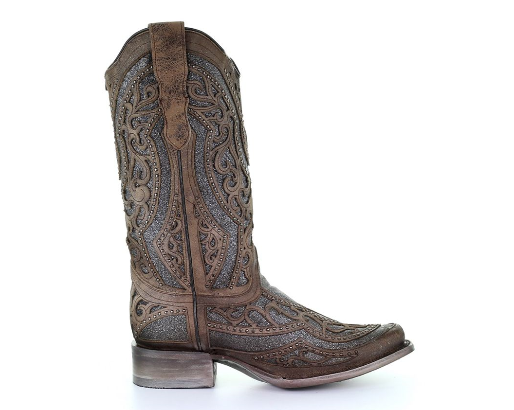 Corral E1512 Brown Grey Inlay & Embroidery & Studs SQ. Toe