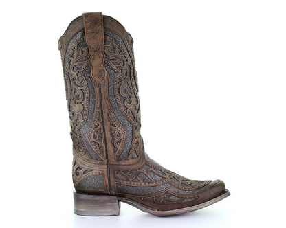 Corral E1512 Brown Grey Inlay & Embroidery & Studs SQ. Toe