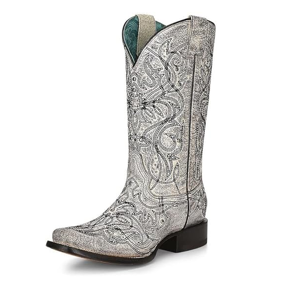 Corral Z5094 Black/White Embroidery & Studs SQ. Toe