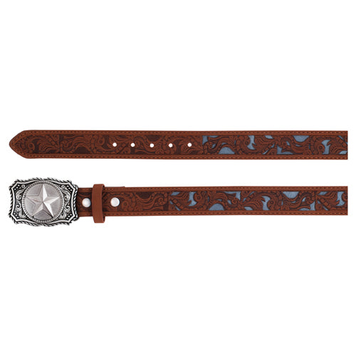 ARENA ACE 2520791604 BOYS BELT BROWN SCROLL W/GREY INLAY