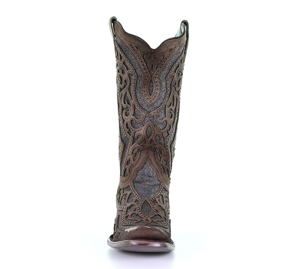 Corral E1512 Brown Grey Inlay & Embroidery & Studs SQ. Toe